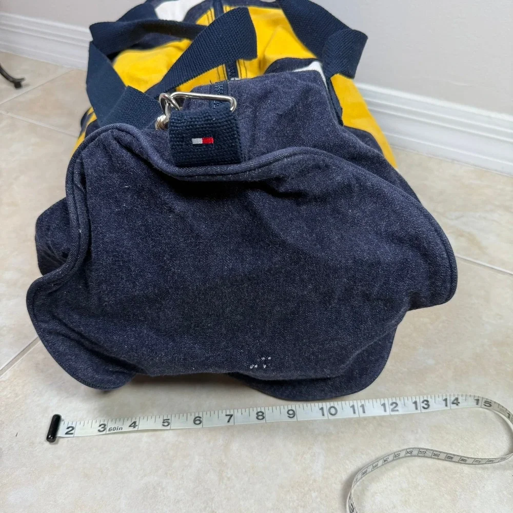 Vintage 1985 Tommy Hilfiger Duffle Bag Large Navy Yellow Denim Travel